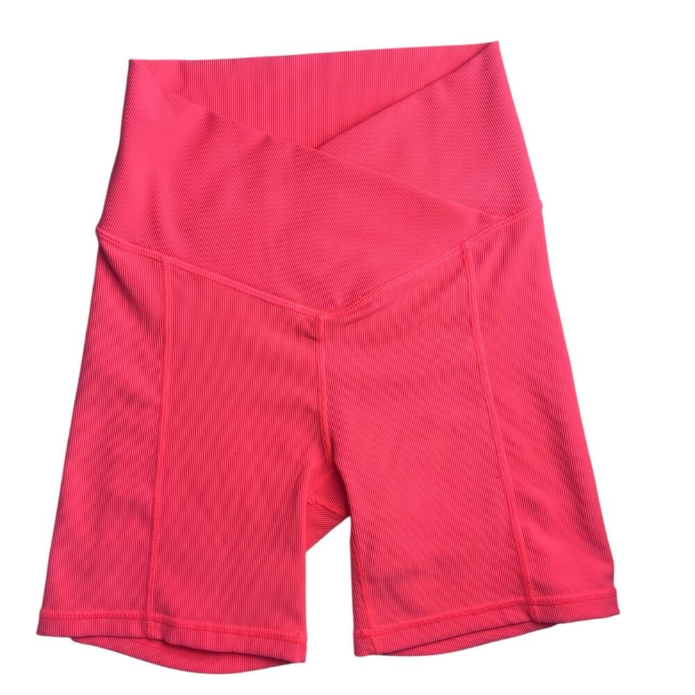 Wilo The Label | Crossover Ribbed Shorts - Size XS, Coral Pink - Picture 6 of 10